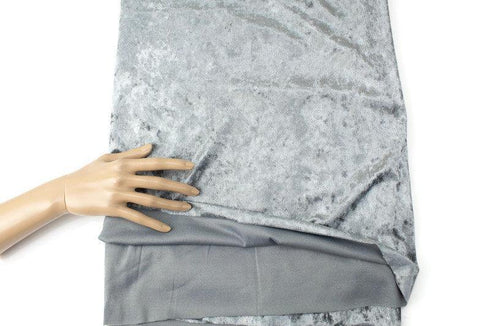 Silver Crushed Stretch Velvet Knit Fabric by the yard ATK00466R